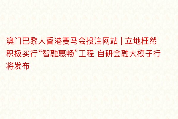 澳门巴黎人香港赛马会投注网站 | 立地枉然积极实行“智融惠畅”工程 自研金融大模子行将发布