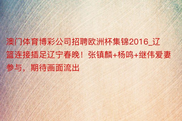 澳门体育博彩公司招聘欧洲杯集锦2016_辽篮连接插足辽宁春晚！张镇麟+杨鸣+继伟爱妻参与，期待画面流出