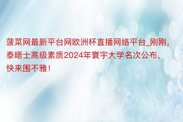 菠菜网最新平台网欧洲杯直播网络平台_刚刚，泰晤士高级素质2024年寰宇大学名次公布，快来围不雅！